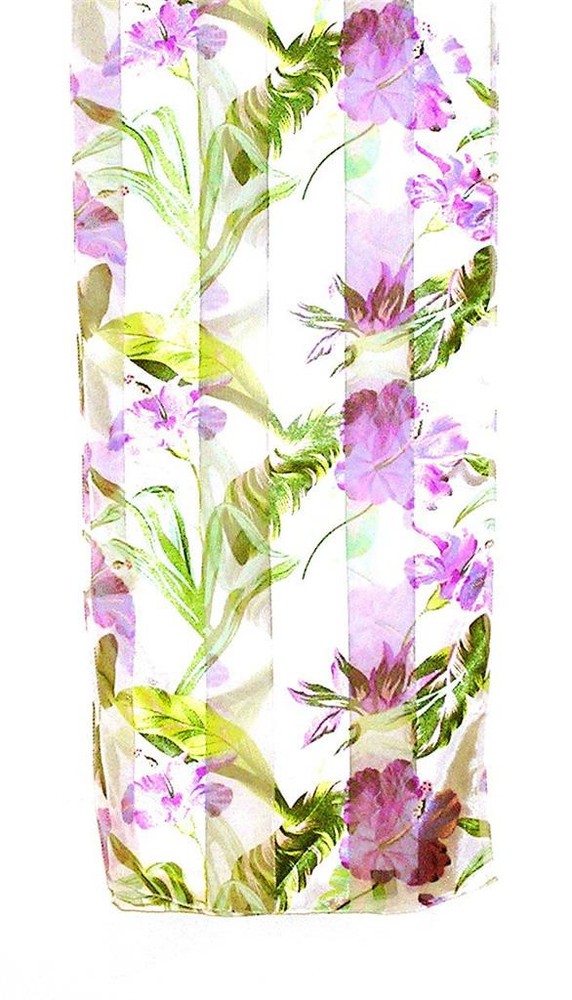 Long Floral Scarf in Pink, Green, Purple, White with Tropical Hibiscus Design
