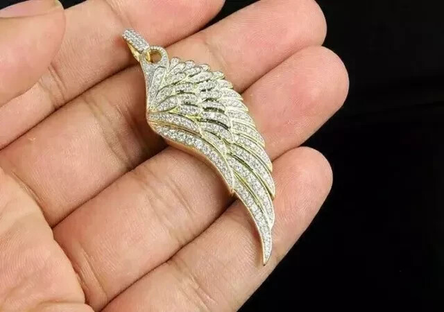 14K Gold Plated Lab Diamond Angel Wing Pendant Necklace