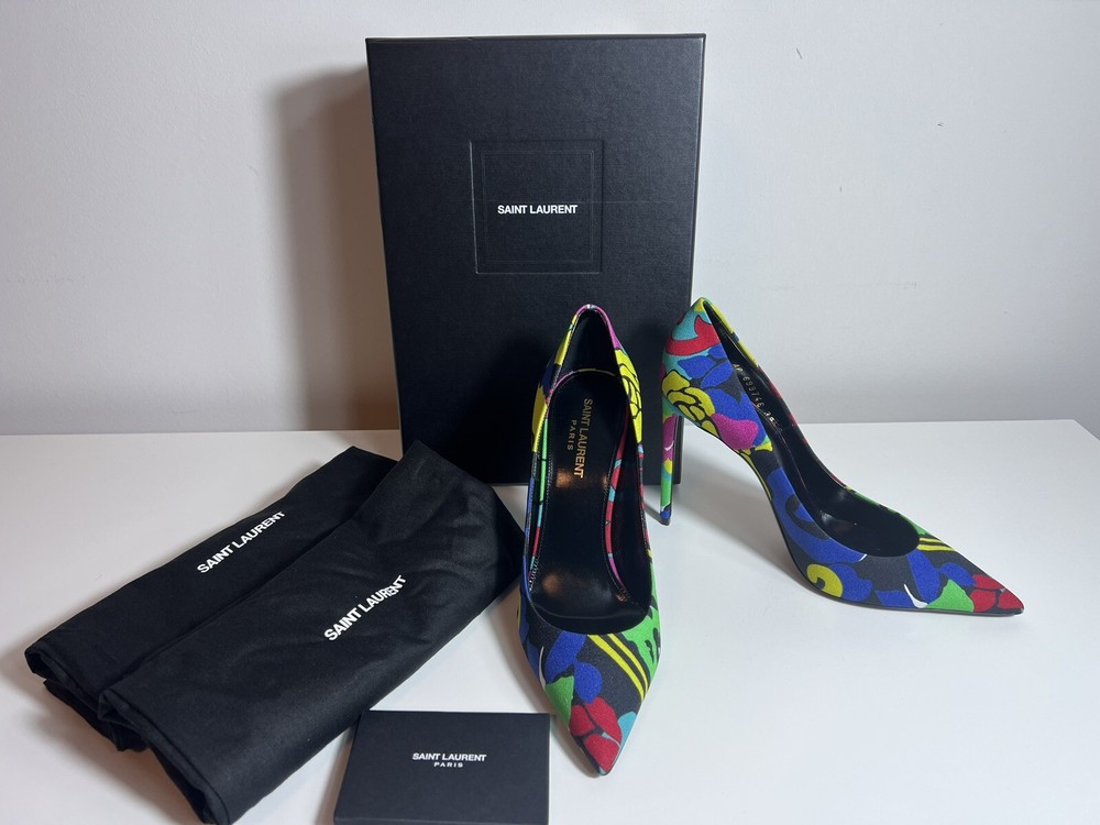 Authentic Saint Laurent Zoe Stiletto Heels EU 39 NWB Print