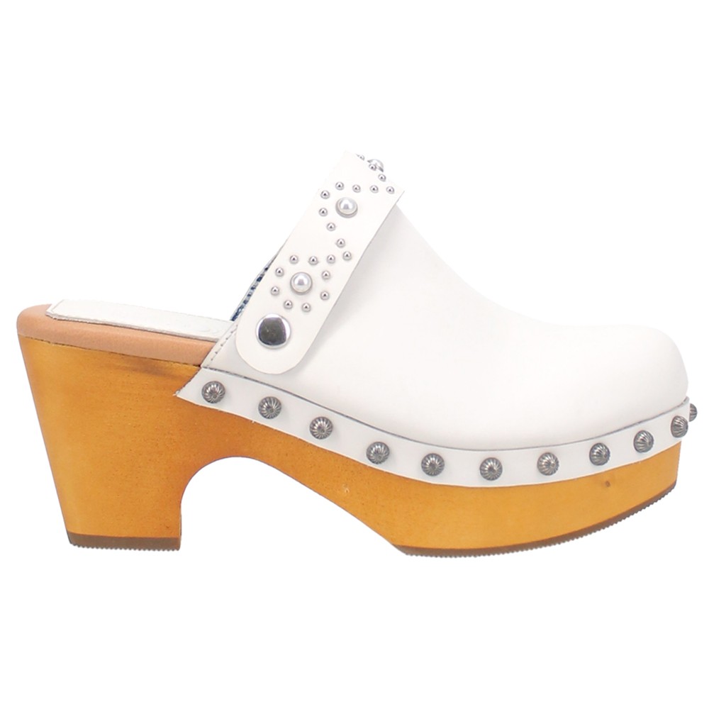 Dingo Deadwood Studded White Platform Clogs for Women DI917-100