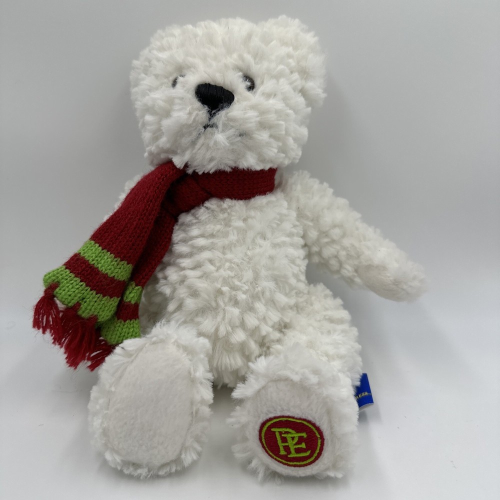 THE POLAR EXPRESS White Plush Stuffed BEAR  Green Red Scarf