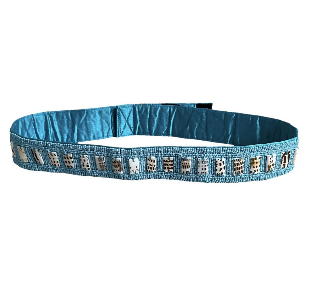 Festive Teal Decorative Bejewel Beaded Adjustable Hip Belt Womens Hippie Boho
