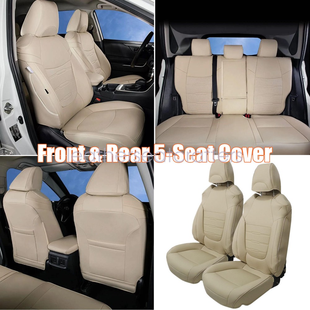 Car Full Set 5-Seat Cover PU Leather Cushion For Toyota RAV4 2019-2023 Beige
