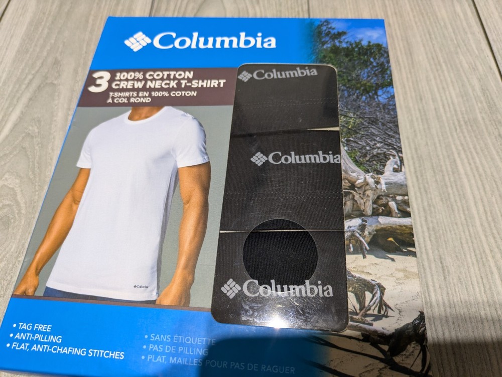 Columbia Men's 3 Pack Black Cotton Crew Neck Short Sleeve Tee with Logo - Size Small  