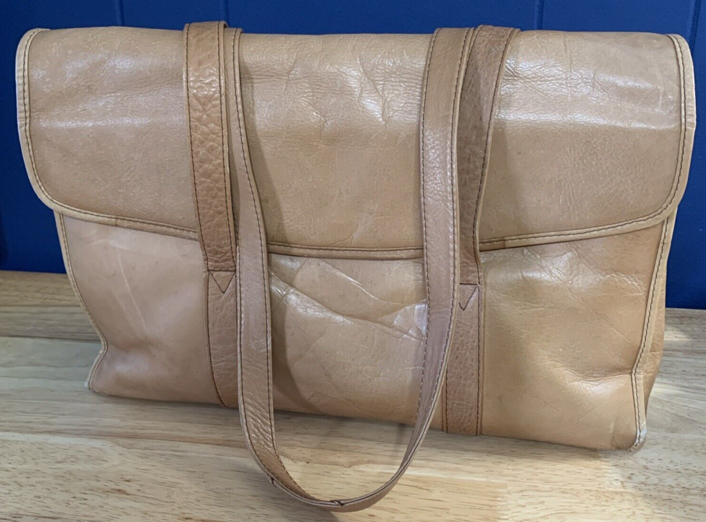 VTG Columbian Leather Briefcase Cognac Brown Satchel Purse Soft Work Bag