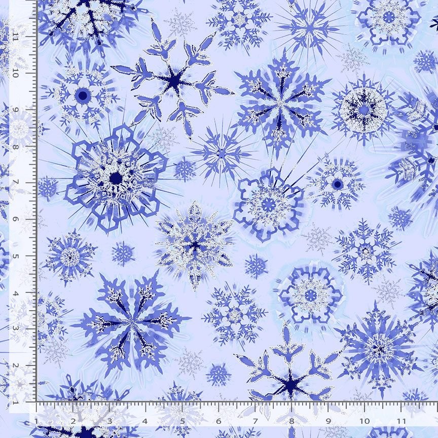 Christmas Fabric | Ice Glitter Frost Snowflake BLue | Timeless Treasures YARD