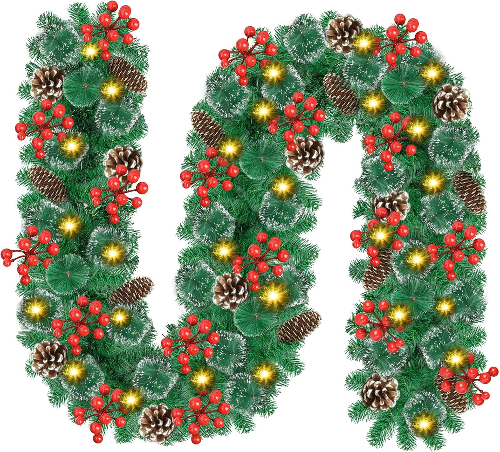 Christmas Garland with Lights, 9Ft 30LED Battery Operated Garland Decorated with