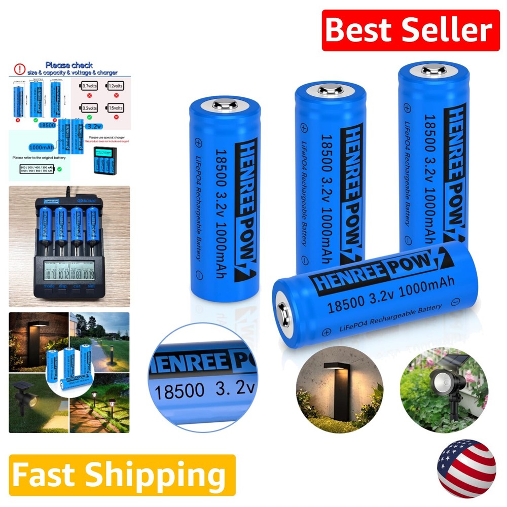 Rechargeable Lithium Phosphate Battery for Outdoor Solar Lights - 4 Pack