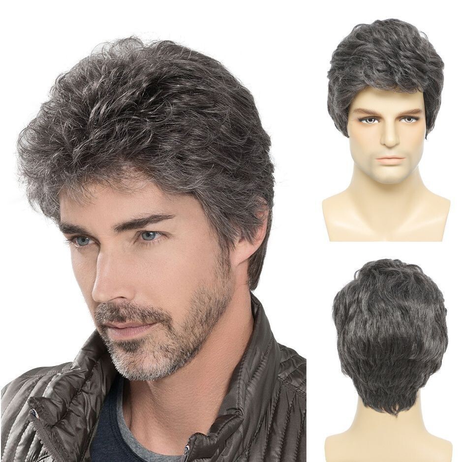 Gray Layered Men's Wig with Headband – Natural Look