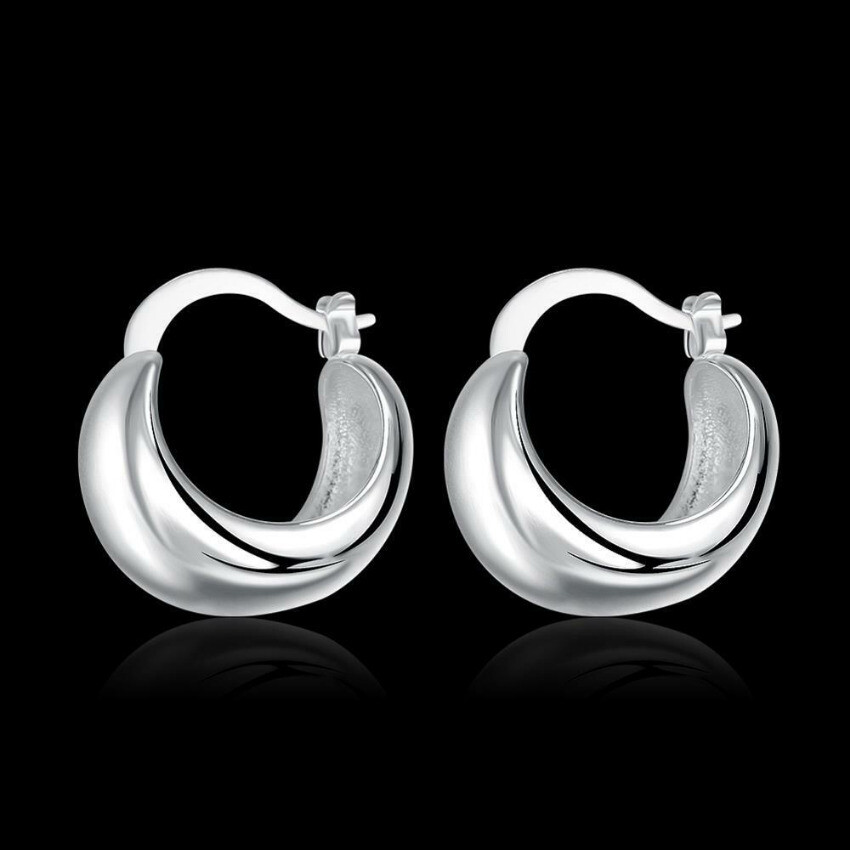 2 Pairs 925 Sterling Silver Fashion Earrings Smooth Belly Women's Hoop E052