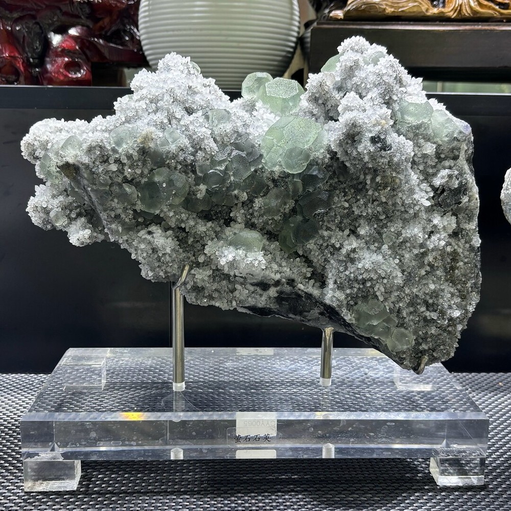 17.8LB Rare Natural Fluorite Quartz Crystal Healing Mineral Specimen with Stand