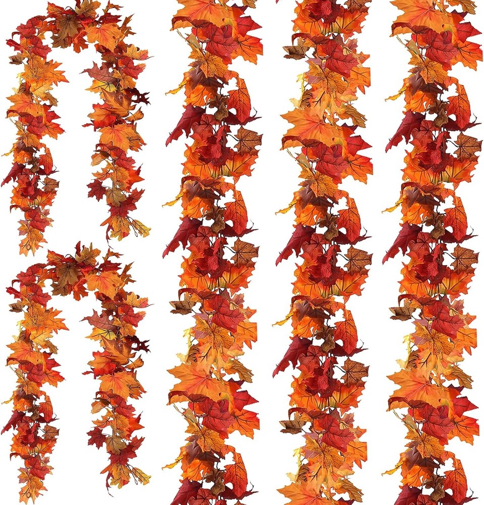 5-Pack Artificial Fall Leaf Garland - Orange Hanging Vines for Autumn Decor
