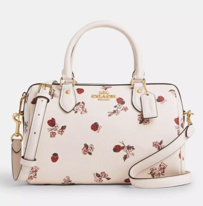 NWT Coach Rowan Satchel Ivory Chalk Ladybug Floral Print CU272 Purse