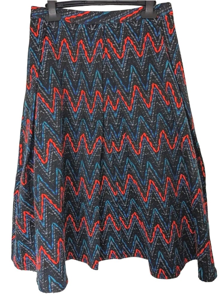 Topshop Pleated Midi Skirt, Zig-Zag Multi Colour, A-line Size UK 10 EUR 38