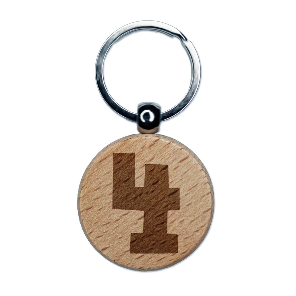 Number 4 Four Fun Bold Font Engraved Wood Round Keychain Tag Charm