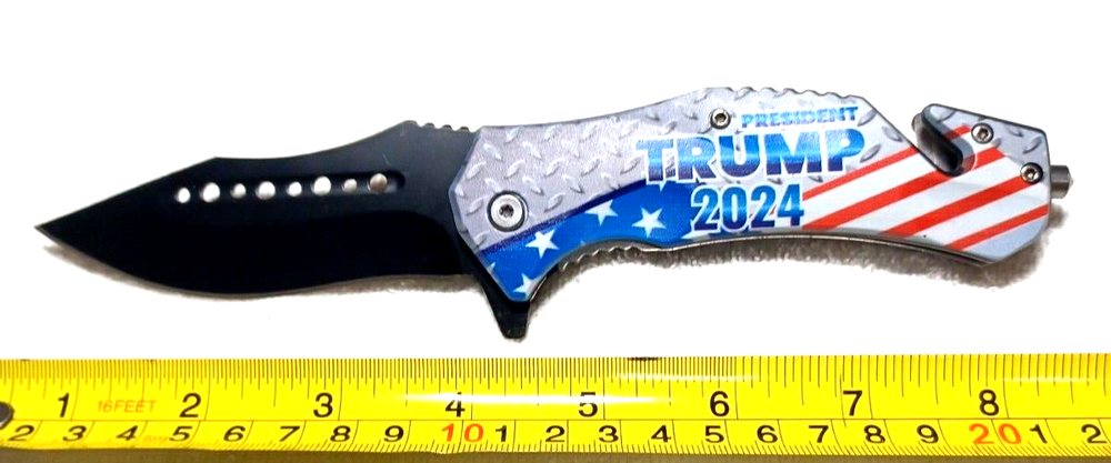 PRESIDENT TRUMP 2024 SPRING ASSISTED KNIFE 8.5 INCH 3.5 INCH BLADE RESCUE KNIFE