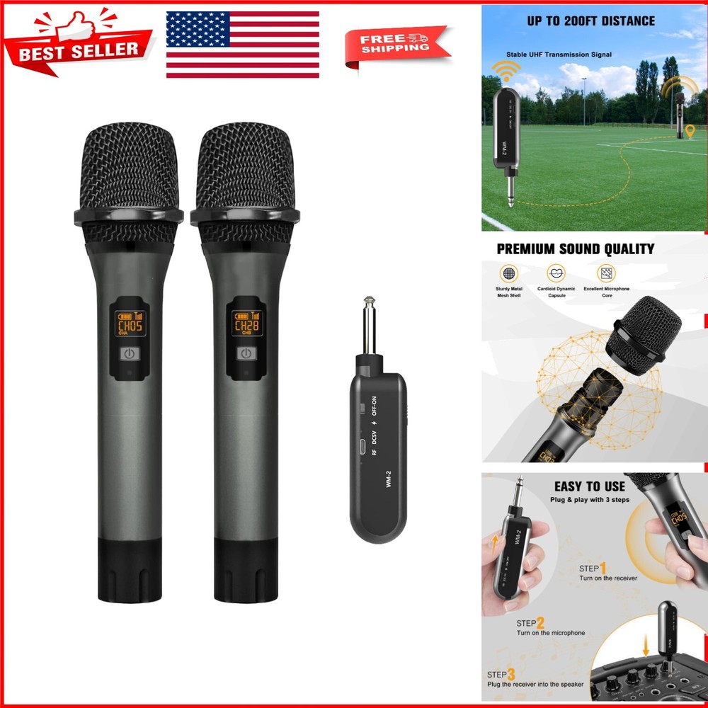 Dynamic Dual Handheld Microphone Set with Rechargeable PA Receiver