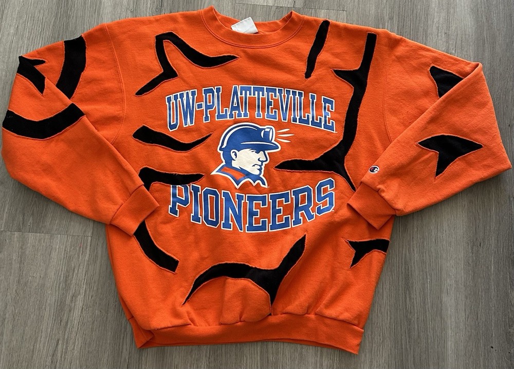 Vintage Champion crewneck sweatshirt with UW Platteville Pioneers graphic