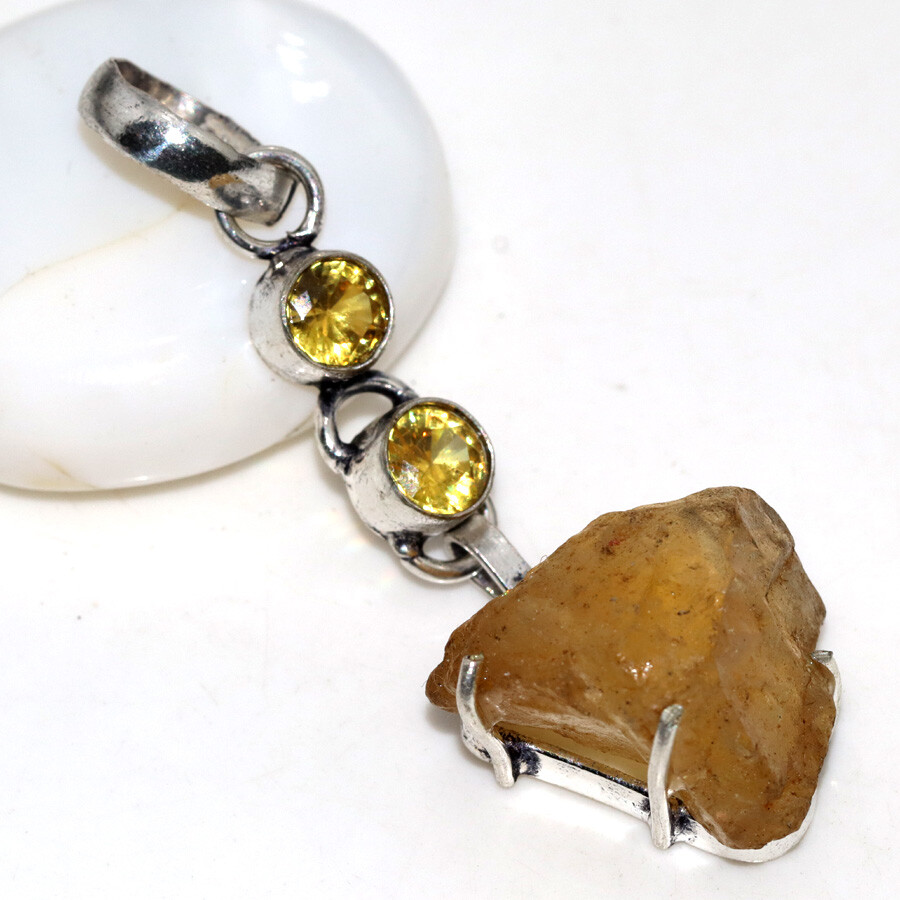 Citrine Rough Citrine 925 Silver Plated Long Pendant 2.2