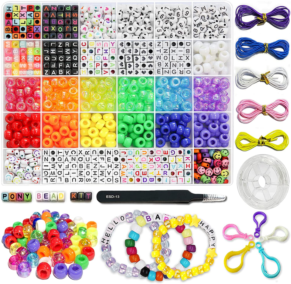 1300 Pcs DIY Childrens Crafts Beads Friendship Bracelet Kit, with Pony Beads Let