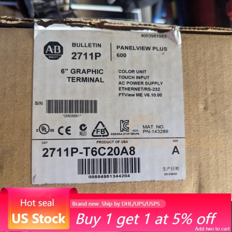 2711P-T6C20A8 PanelView Plus 600 HMI Touchscreen US Free Tax