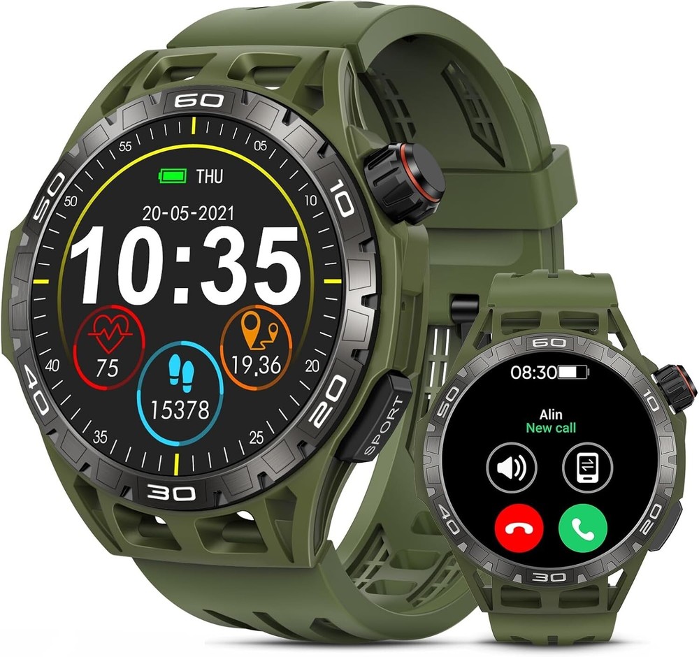 Rugged Military Smartwatch for Men with Call Function & Fitness Tracking