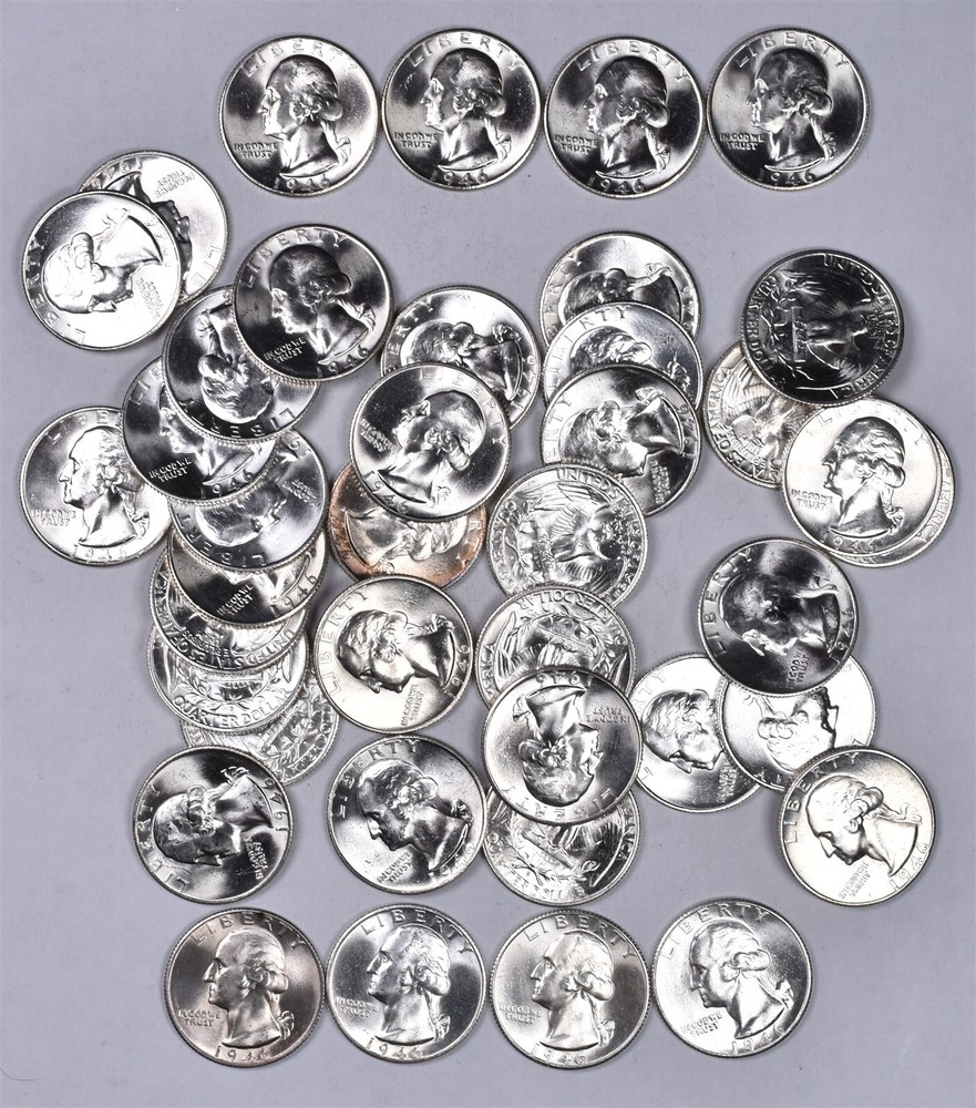 1946-S Washington Silver Quarters - BU Roll