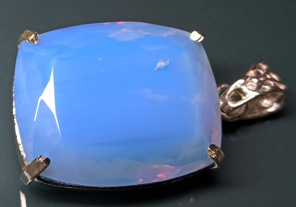Cushion Cut 71-72 Ct Blue Opal Pendant Locket with Natural Certified Gemstone PD078