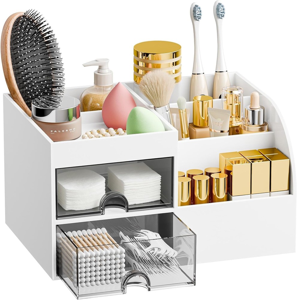 Makeup Organizer with 2 Drawers, Countertop Cosmetic & Skincare Storage with