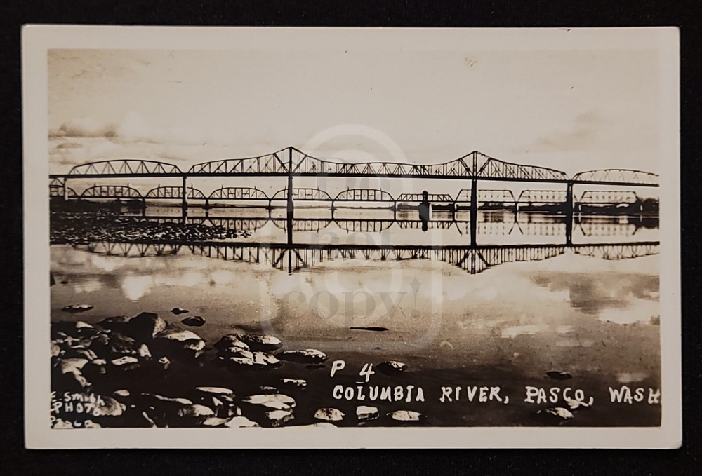 Vintage 1940s RPPC Photo of Pasco Washington Railroad Bridge Columbia River