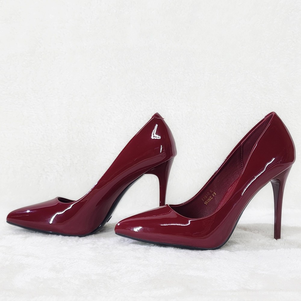 Fabio Glossy Burgundy Patent Pointy Toe High Heel Pumps Size 5.5-10
