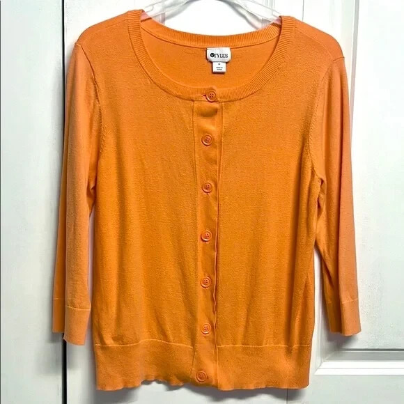 Orange Cotton Blend Knit Button-Up Mid Sleeve Top Size M  