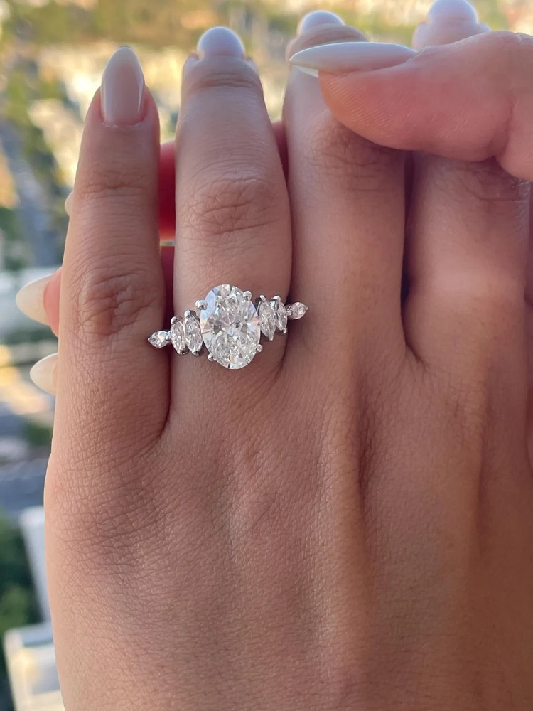 Cyber Monday Sale! 3.00 Carat Oval Lab Grown Diamond Women's Ring 14k White Gold-image