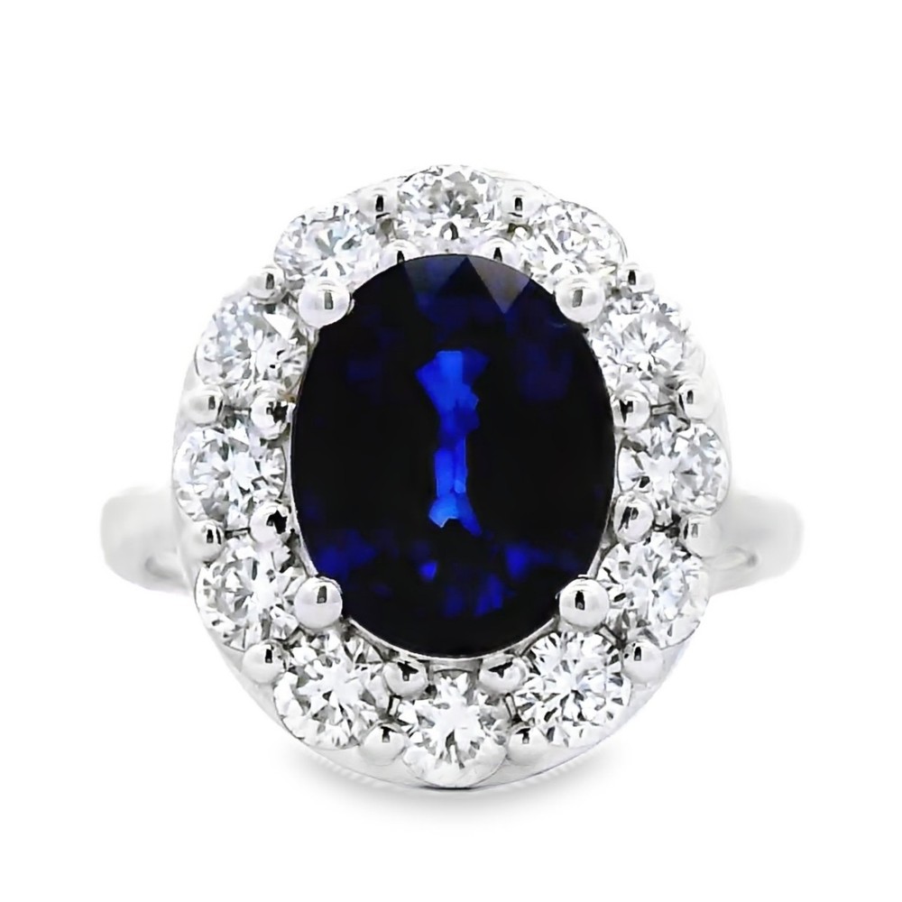 IGI Certified 4.92 ct tw. lab-grown Sapphire-Diamond Ring 14k white gold
