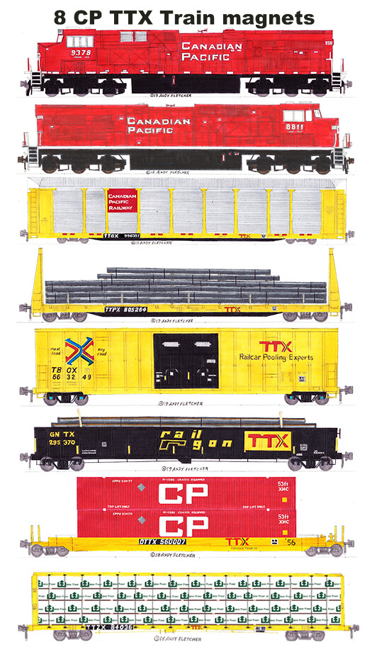 Canadian Pacific TTX Rail Box, Rail Gon Freight Train 8 magnets Andy Fletcher