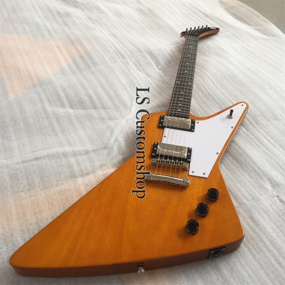 Custom 70s Explorer Antique Natural Electric Guitar Solid Body Chrome Hardware