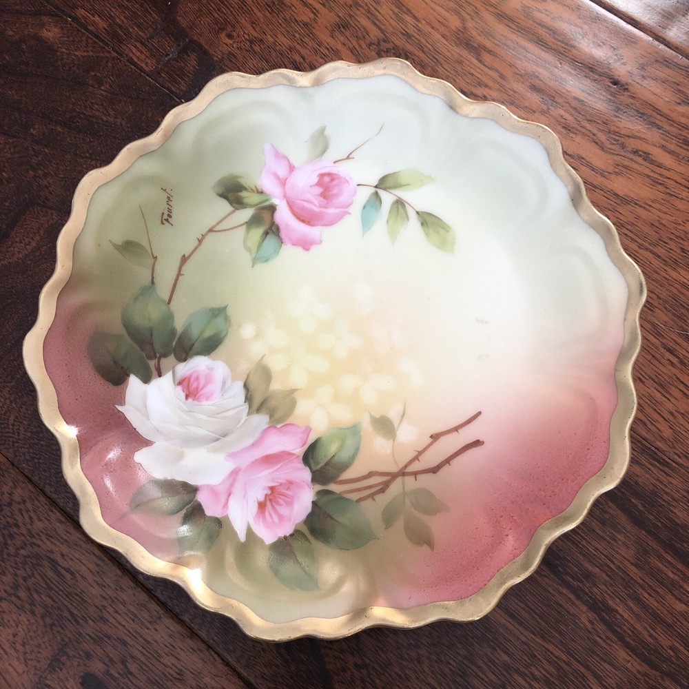 Antique Z S & Co Royal Vienna Hand Painted Roses 6.5” Plate Signed Fourel