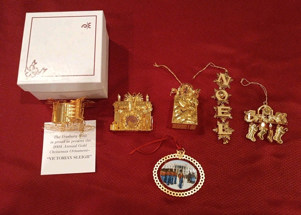 Danbury Mint Christmas Ornaments. Lot Of 5. Elc Pld 23kt Gold & '94 Wht Hse Orn!