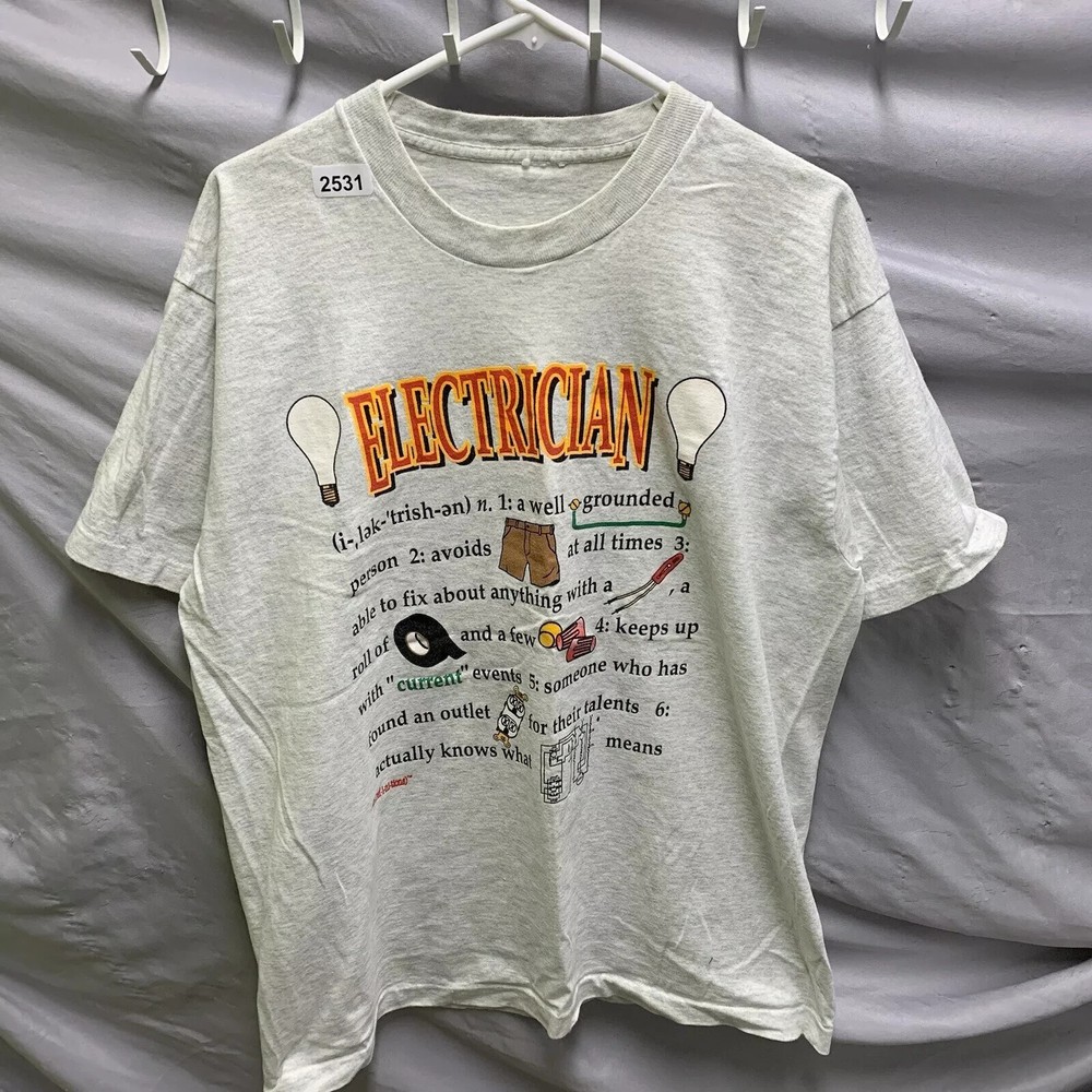 Vintage Electrician Shirt Adult Extra Large Grey Short Sleeve Graphic 90s Men’s