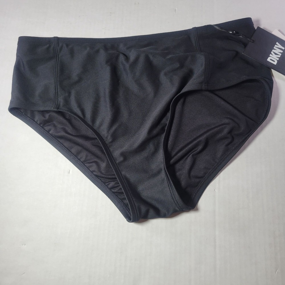 DKNY Womens Black High-Waisted Bikini Bottom Size L for Pool or Beach