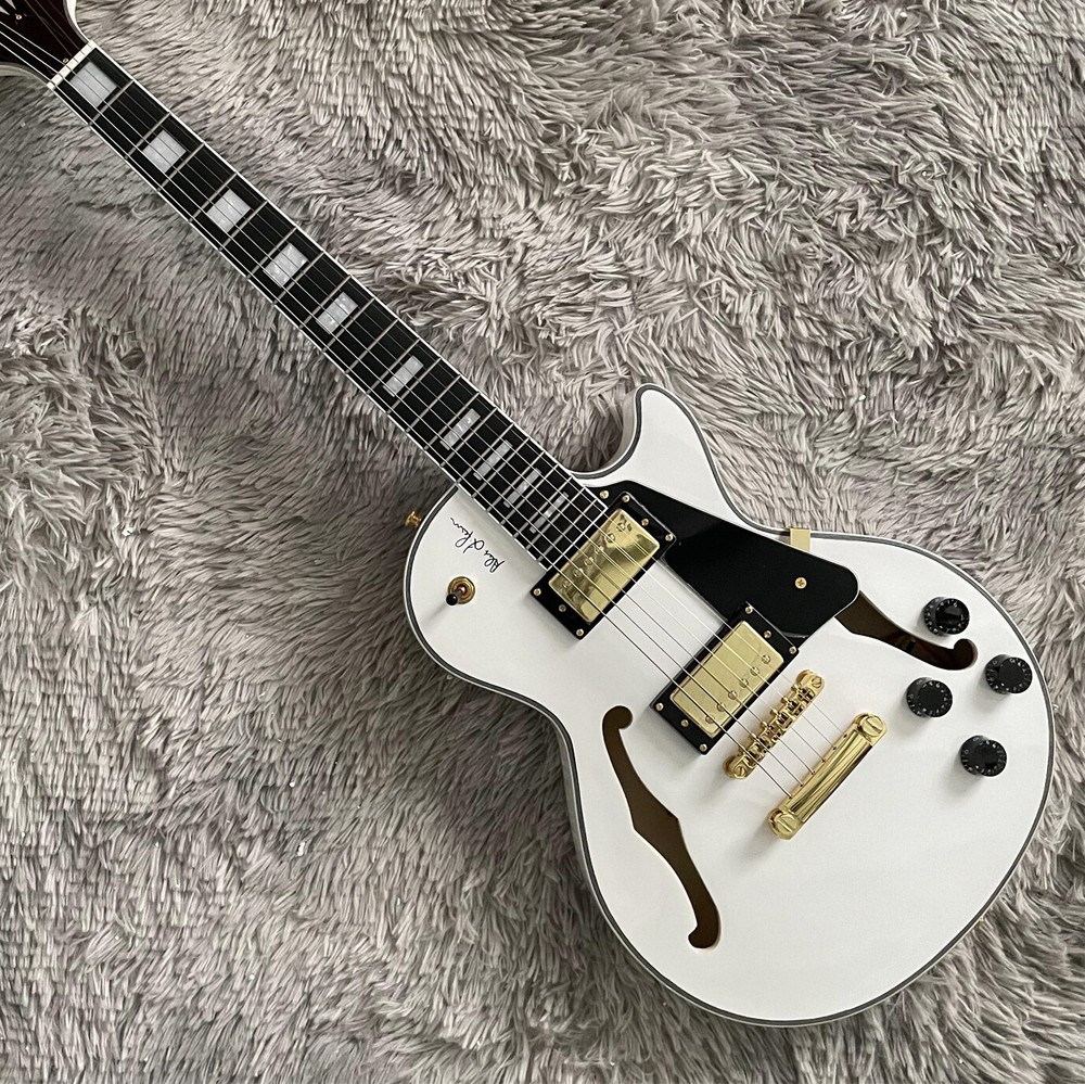 Semi Hollow White Electric Guitar with HH Pickups Mahogany Body 22 Frets