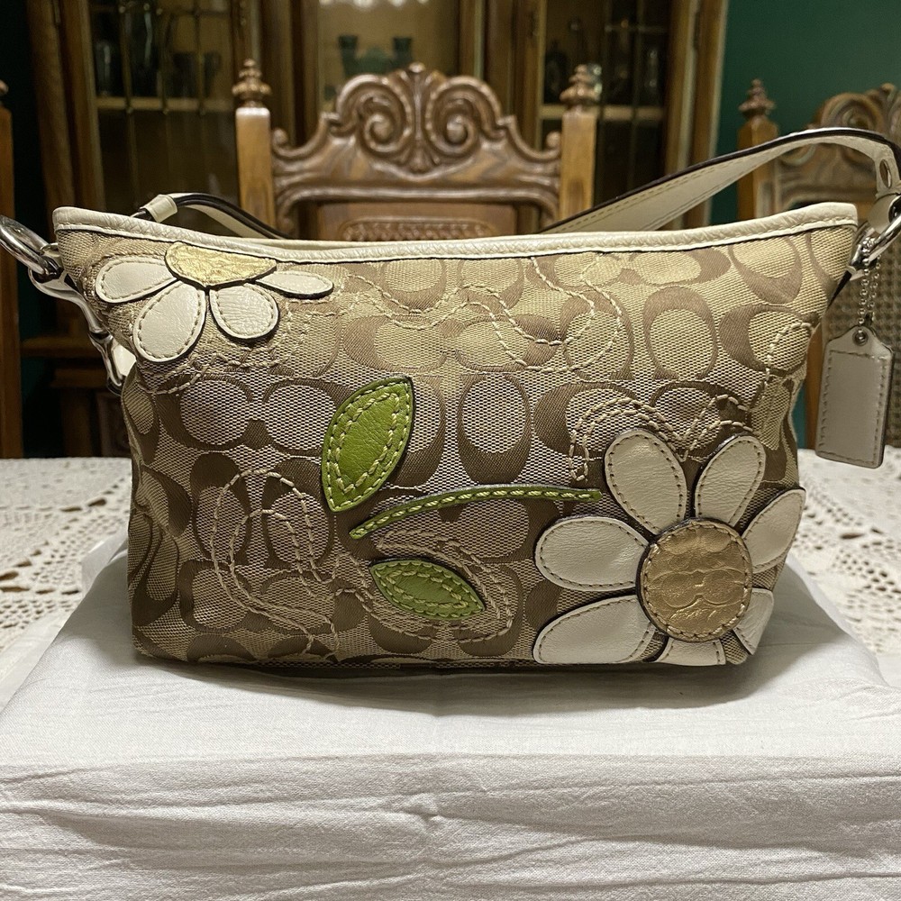 RARE Coach White Leather Gold Daisy Bleecker Y2K  Bag Purse M0973-F14723