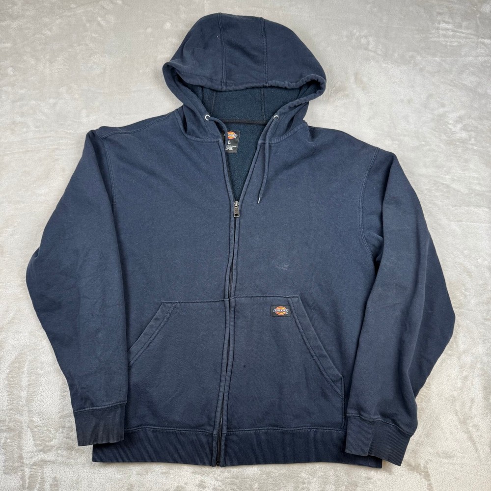 Dickies Hoodie Men's L Navy Blue Midweight Fleece Full Zip Hooded Sweatshirt