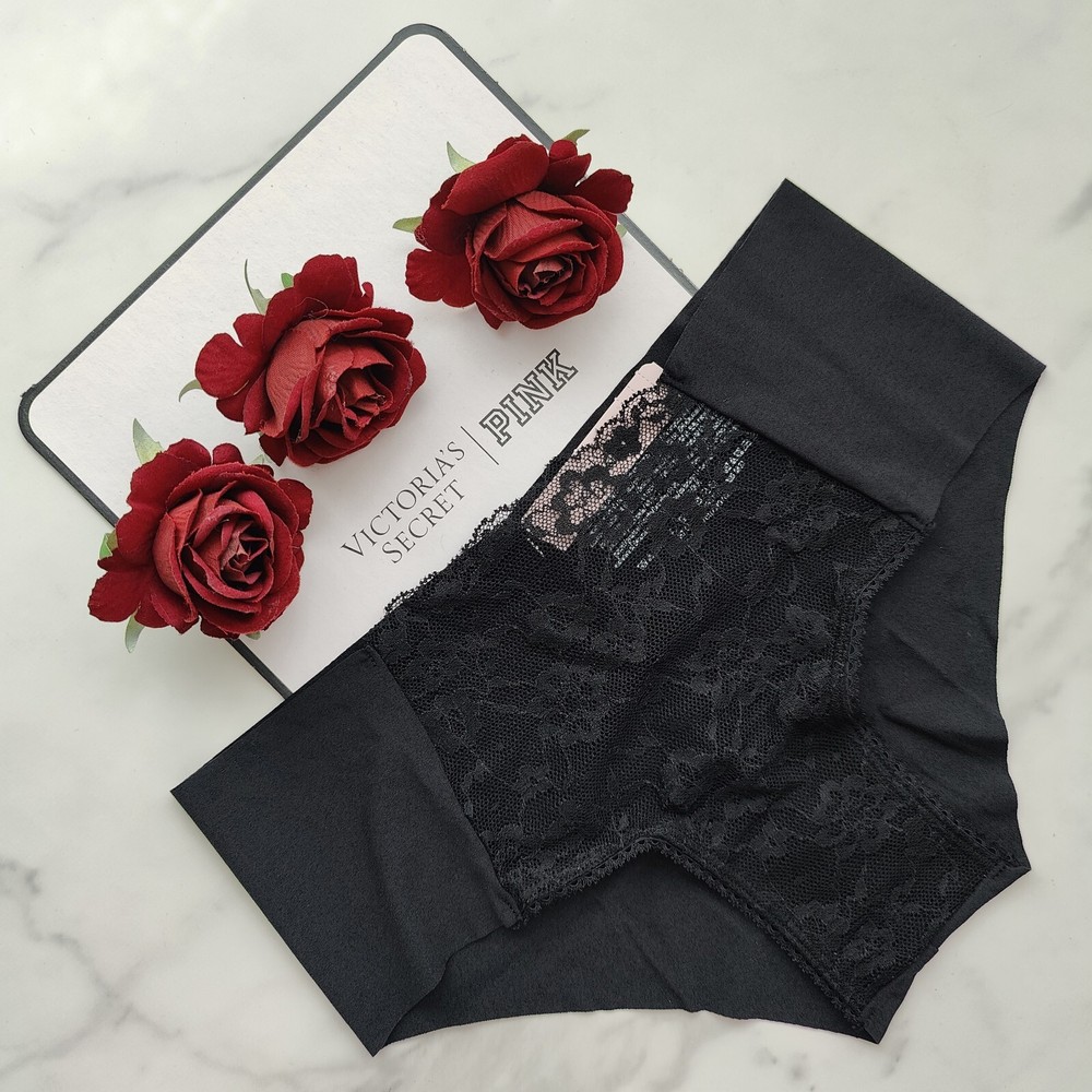 Victoria's Secret No-Show Lace Detail Cheeky Panty Black SZ S/M/XL