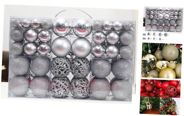 100pcs Colorful Christmas Hangging Ball Set, Xmas Tree Ornaments Reuseable