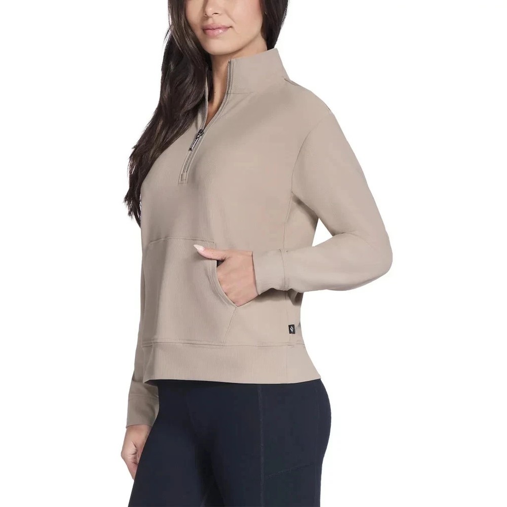 Skechers Go Walk Women's Ribbed Quarter Zip Top, Tan, Size M