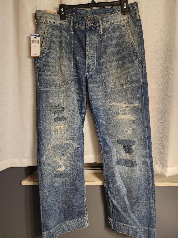 POLO RALPH LAUREN Men's Relaxed Straight Distress Repaired Carpenter Jeans 35x32