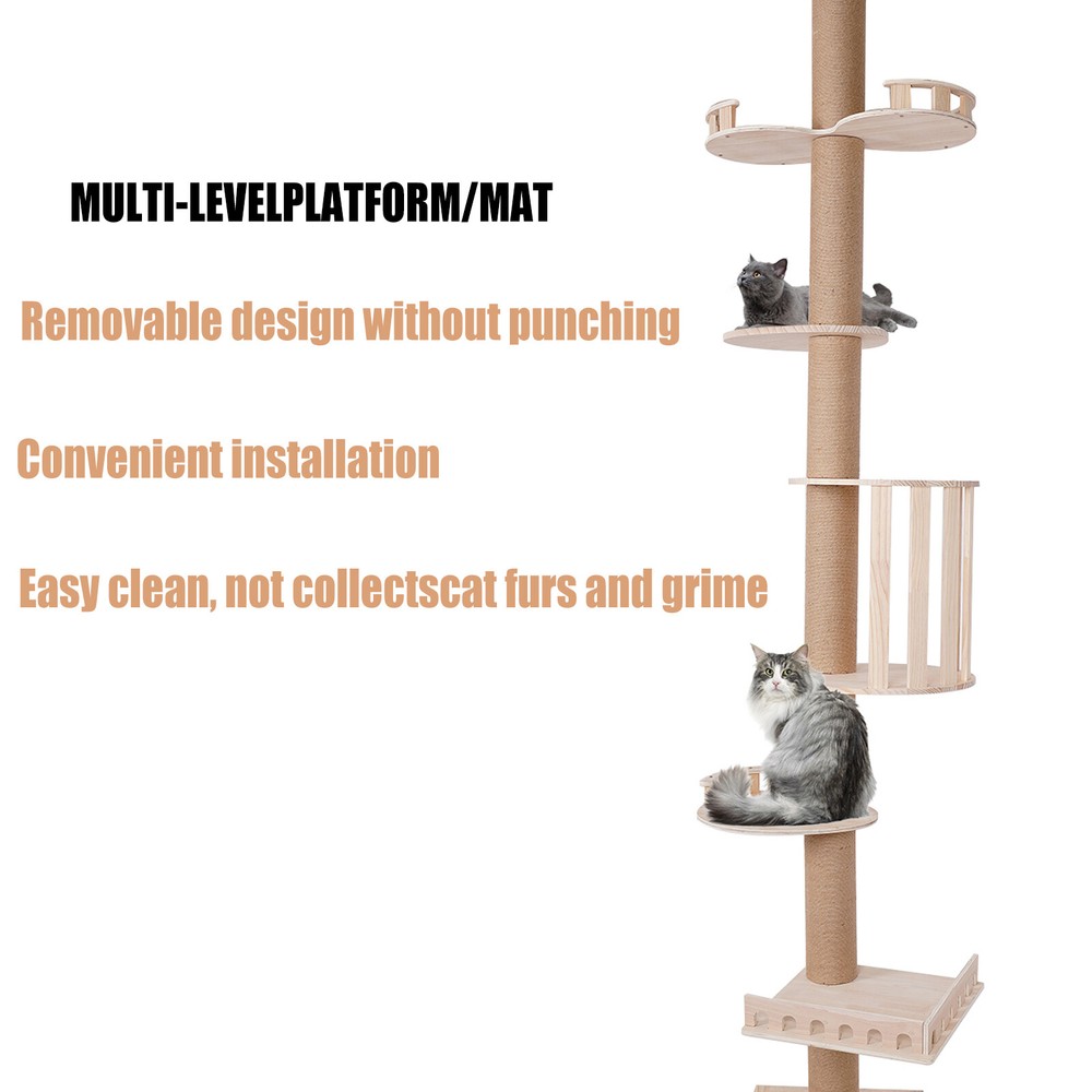 5 Tier Modern Wood Cat Tree for Large Cats with Branch Perches