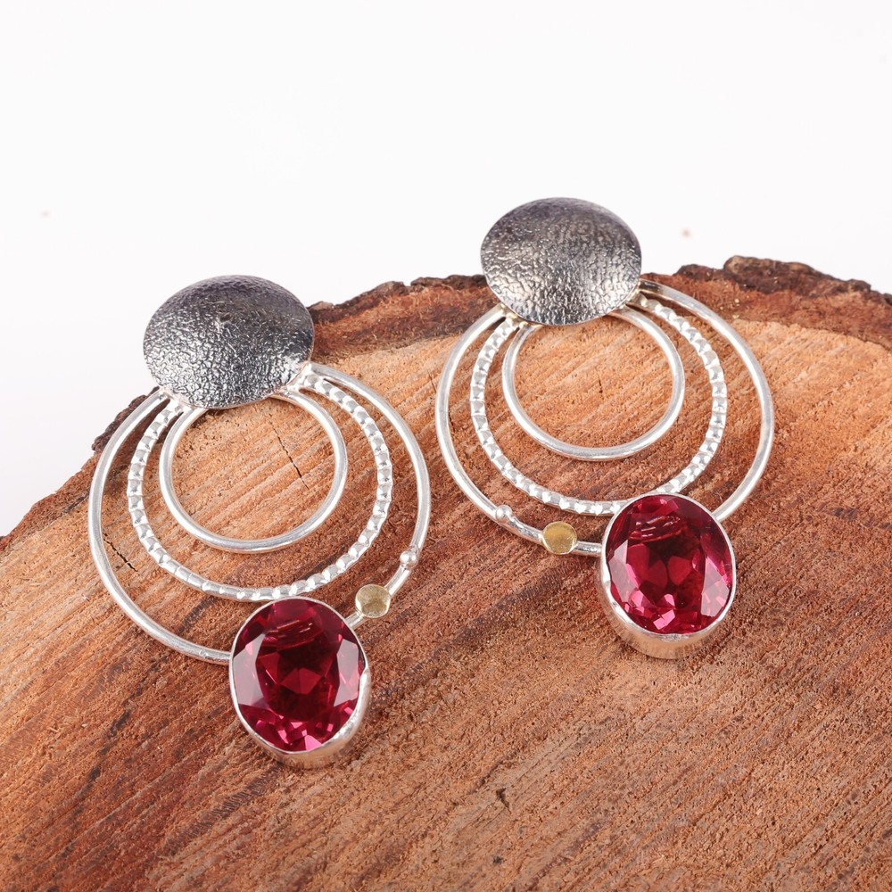 Gift For Her Natural Pink Tourmaline Drop/Dangle Minimalist Earrings 925 Silver