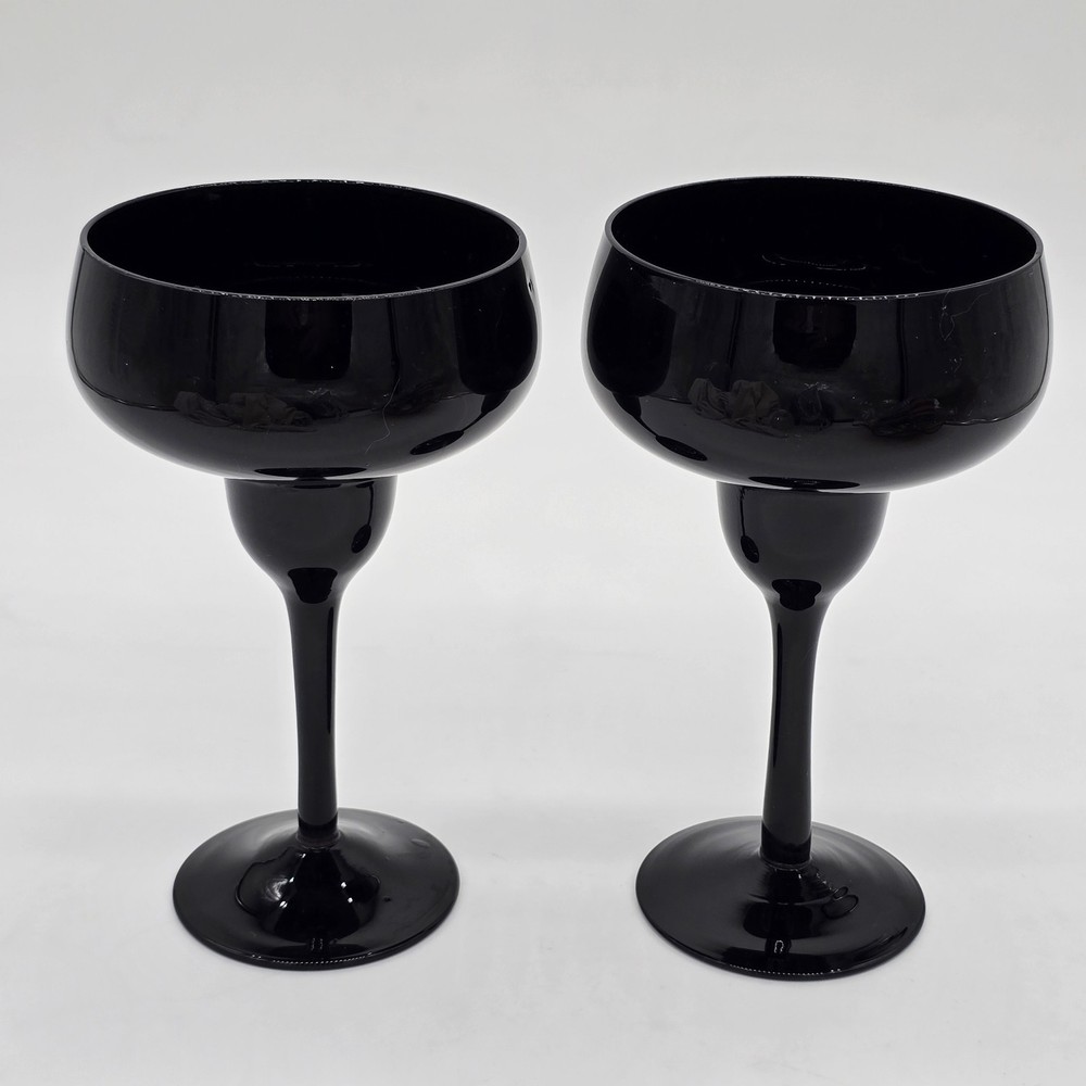 Set of 2 Black Margarita Cocktail Glasses Barware